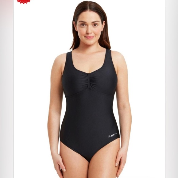 ZOGGS supportive Marley scoopback one piece swimsuit black bathing suit EUC sz L - Picture 3 of 13